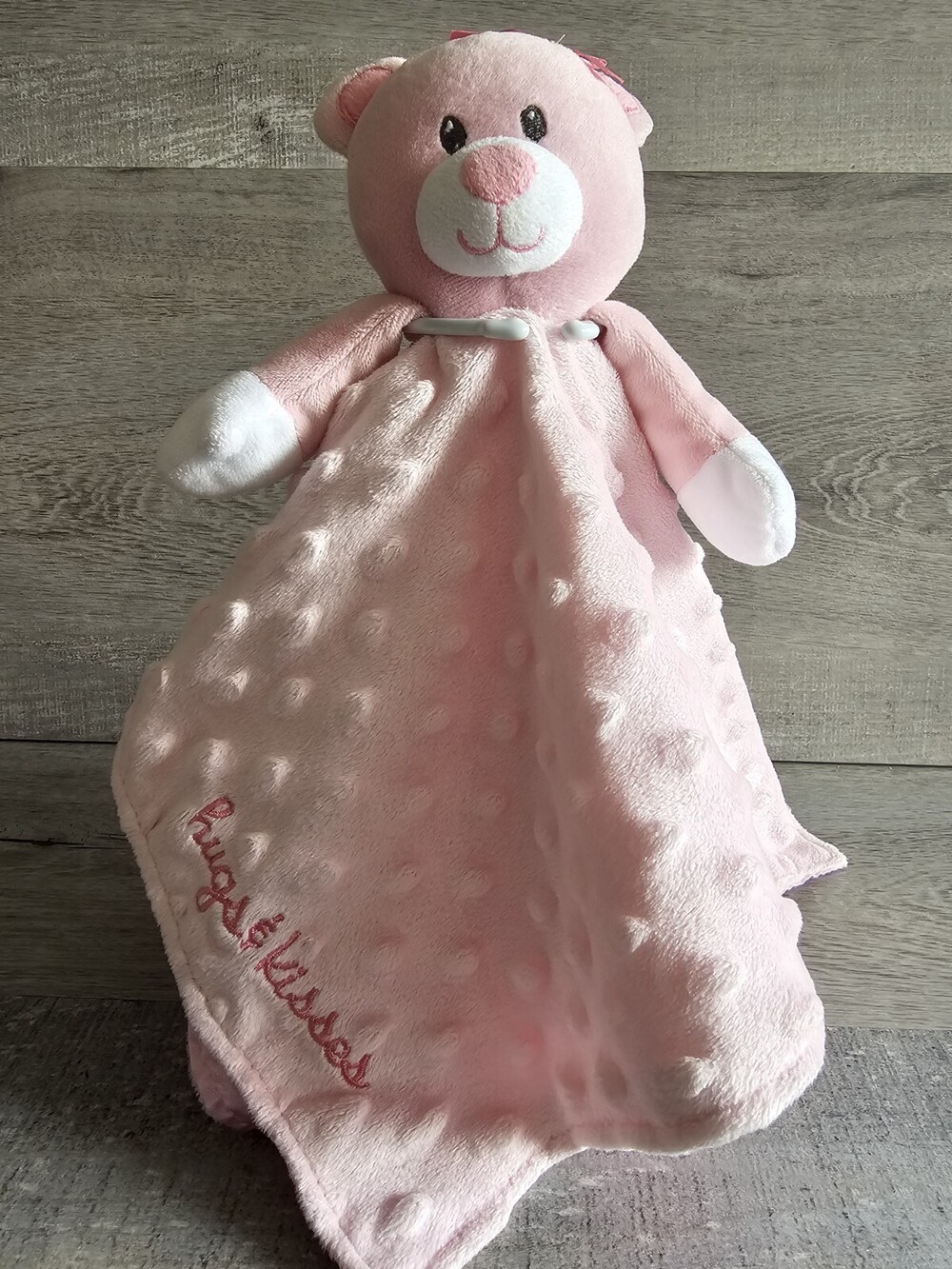 BABY STARTERS Pink Bear Lovey Hugs & Kisses Minky Dot Satin Rattle
